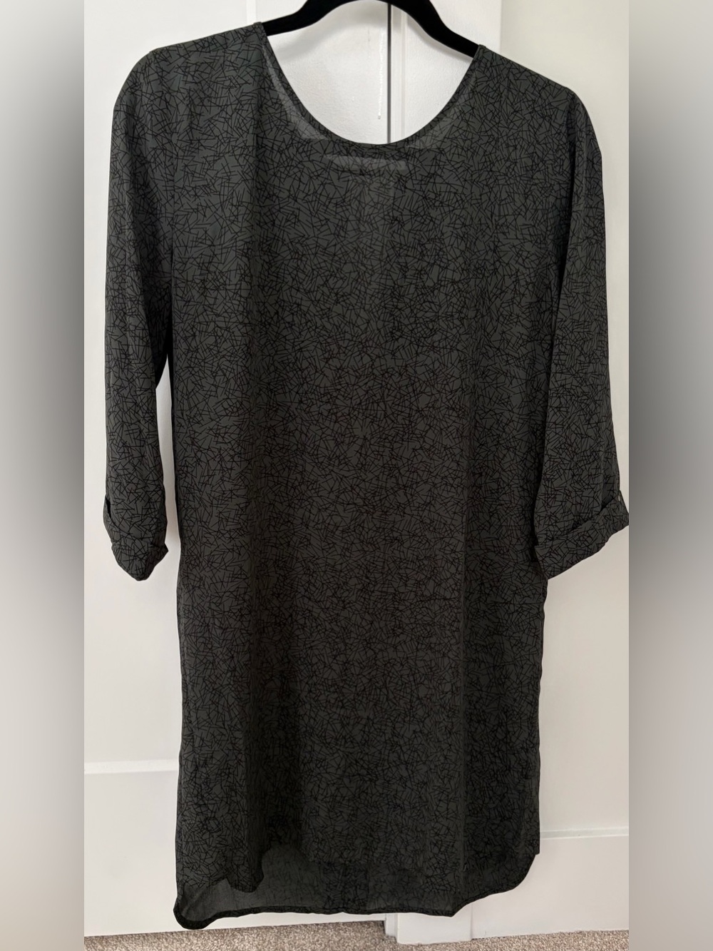 Women's Green Patterned Long-Sleeve Tunic Dress